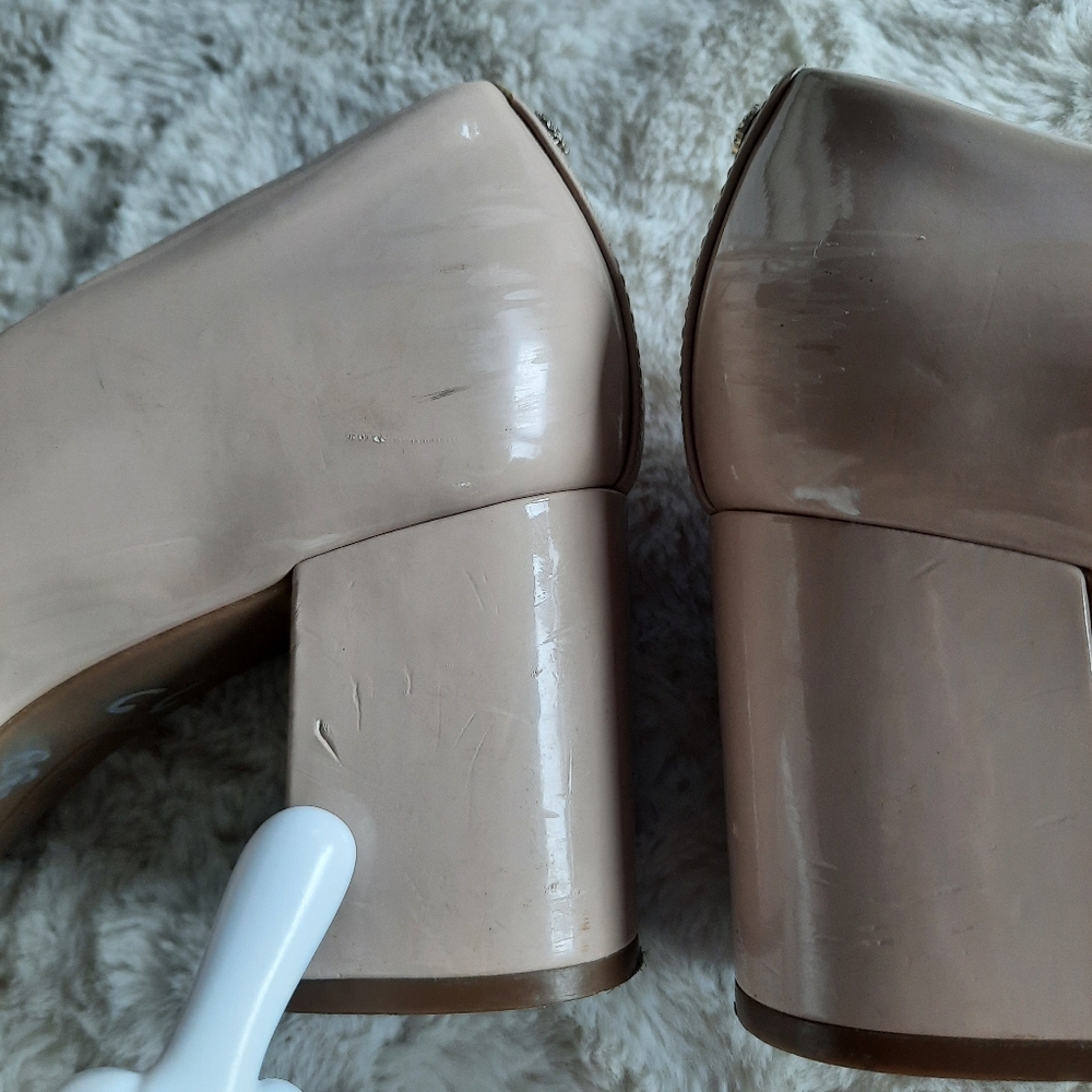 Anne Klein Meagan Peep Toe Pumps Nude Beige Womens Sz 10 - Picture 8 of 11